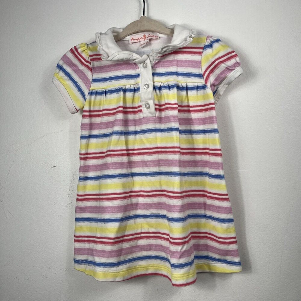 Pineapple Sunshine Rainbow Stripe Collared Dress 12-18Months